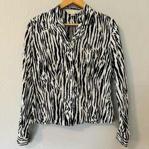 Vintage y2k Casual Corner 100% silk blouse zebra print black white stripe sz 2